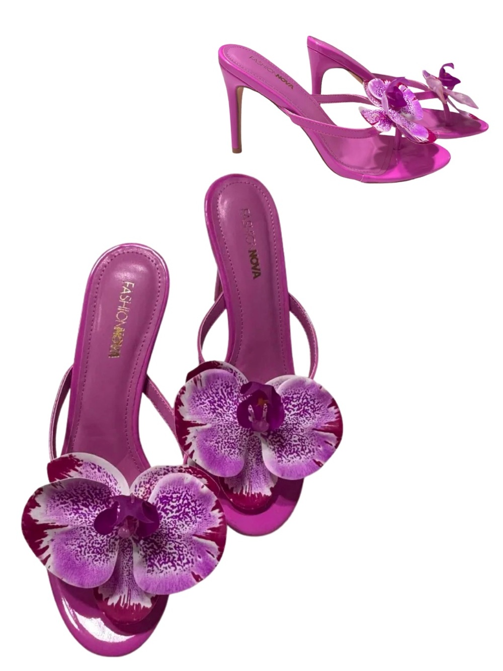 Fashion Nova | Pink Floral Stiletto Slide Heels | Size 9